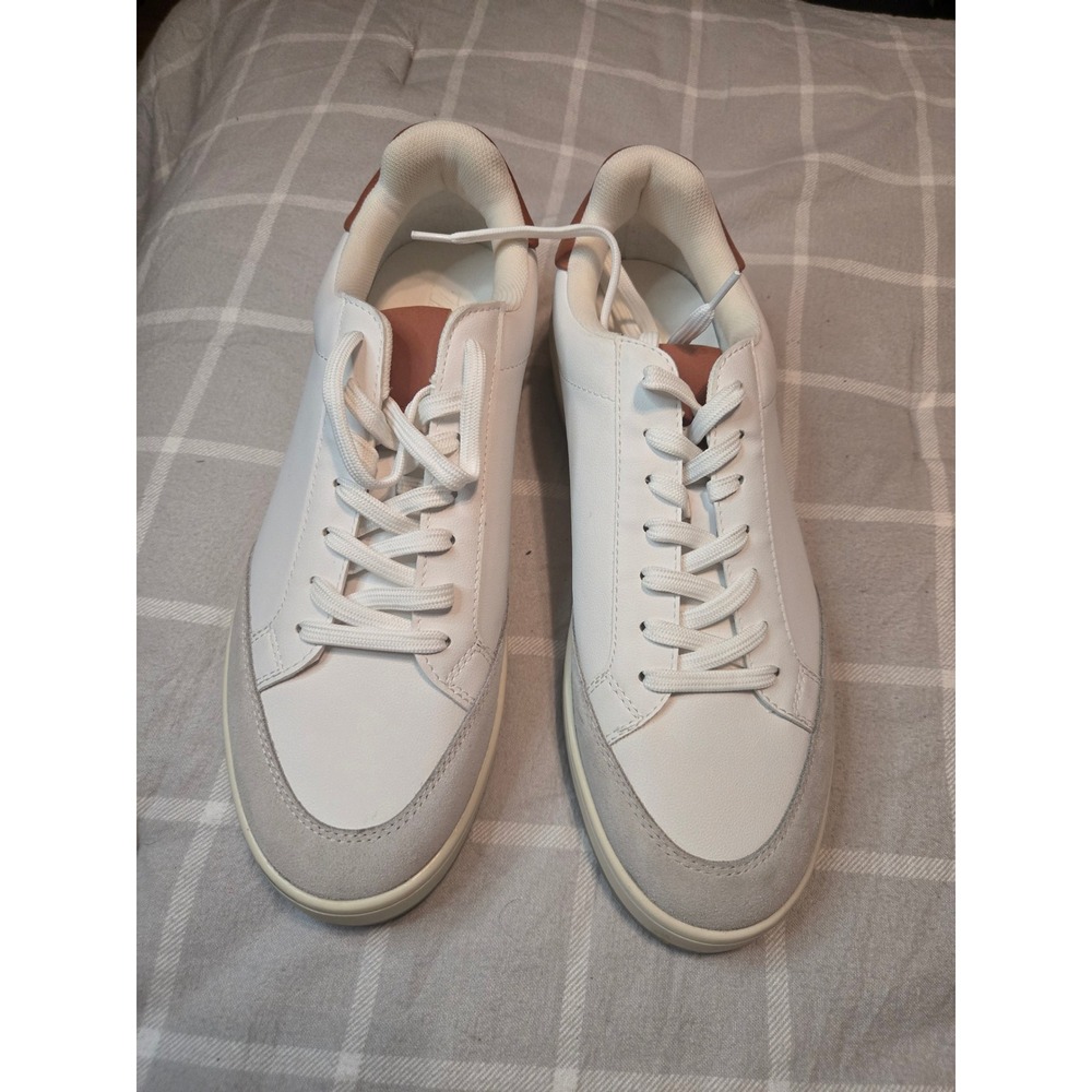 Zara Men's White Leather Sneakers Orange Heel Tab NWOB EU 44 / US 11